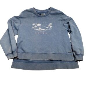 Hurley Mens Blue Faded Palm Tree Graphic Crewneck Sweatshirt High-Low Hem Size M